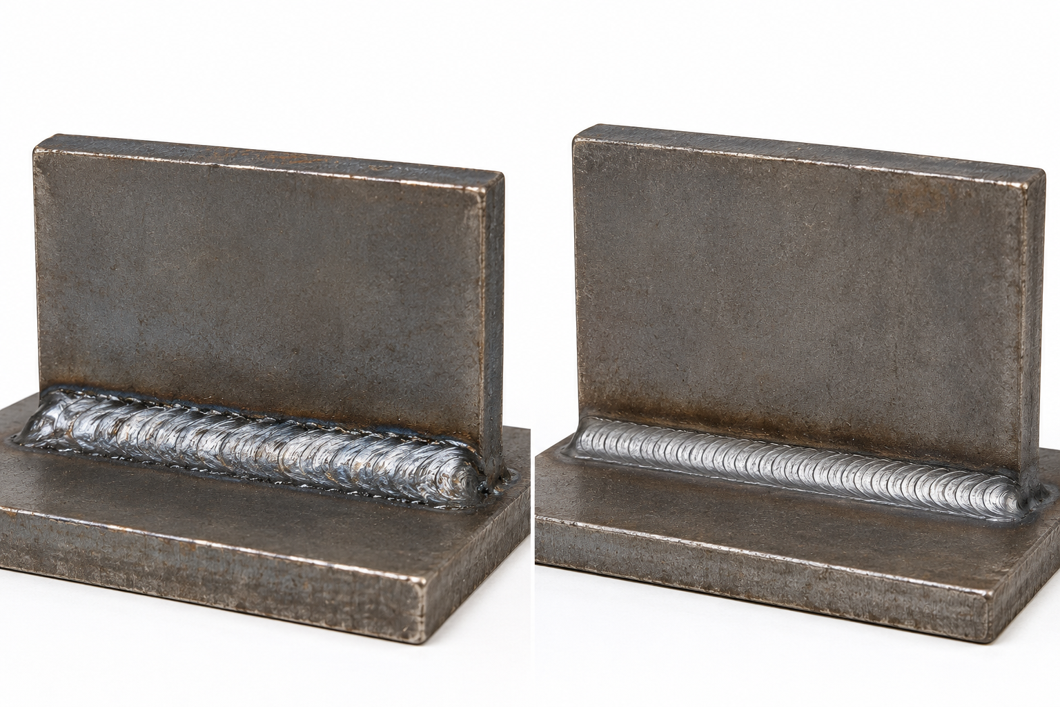 Steel welded T joint with a fillet weld bead showing the weld toe and ripple pattern, illustrating welding failure analysis and weld quality inspection.